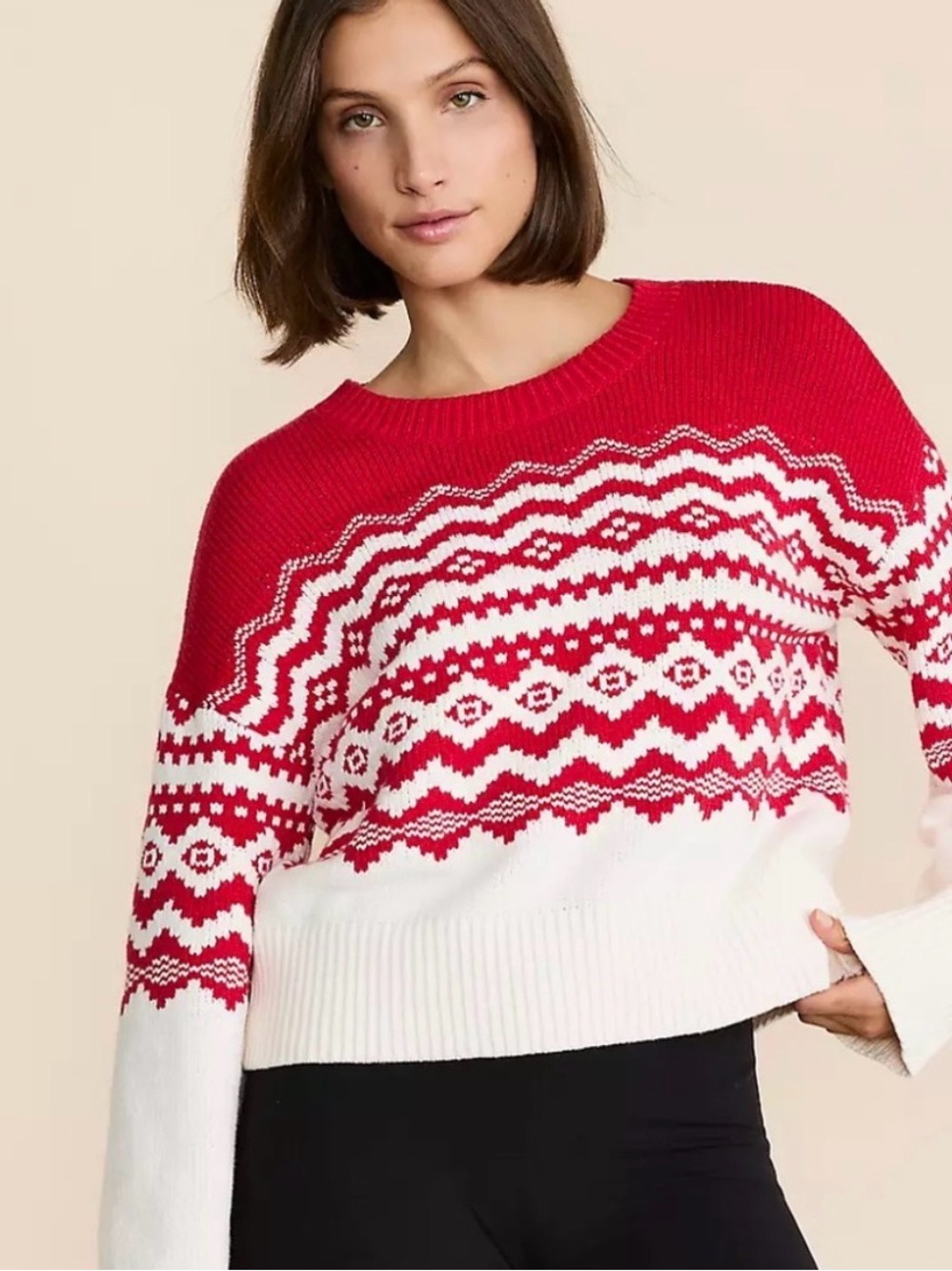 Lou & Grey Red and Cream Fair Isle Crewneck Sweater